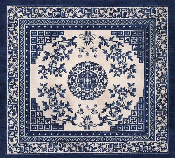 Small square antique white and blue chinese ningxia area rug by rugs on net