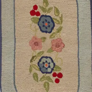 Small Sweet Vintage Mid Century Floral American Oval Hooked Folk Art Rug by Rugs On Net