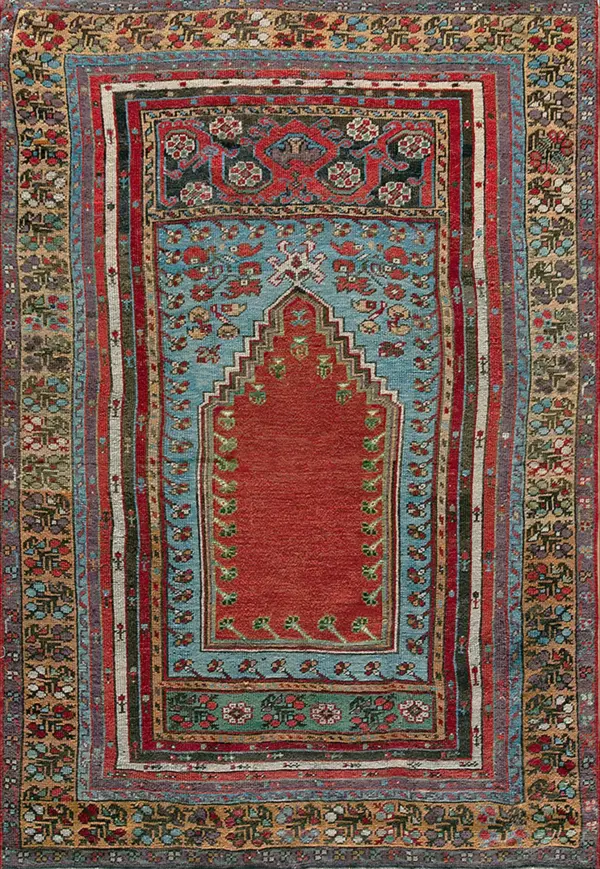 Small tribal antique mid 19th century turkish kirshehir muslim prayer rug by rugs on net