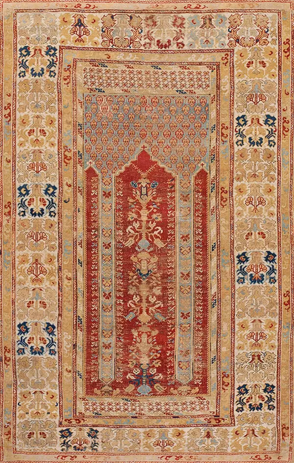 Small tribal geometric antique turkish muslim prayer design kula rug by rugs on net