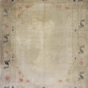 Solid Open Ivory Color Field Antique Bird Design Border Chinese Peking Rug by Rugs On Net