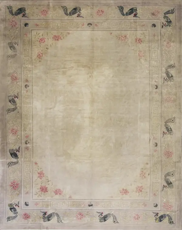 Solid open ivory color field antique bird design border chinese peking rug by rugs on net