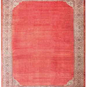 Solid Rustic Red Open Field Antique Tribal Large Size Persian Sultanabad Rug by Rugs On Net