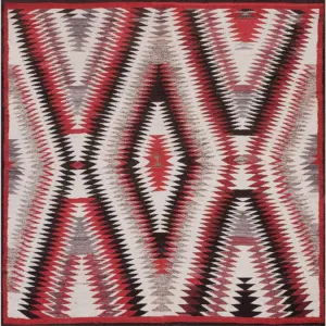 Square Antique Native American Flatwoven Tribal Geometric Navajo Rug by Rugs On Net