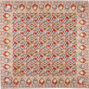 Square Floral Antique Late 19th Century English Needlepoint Rug by Rugs On Net