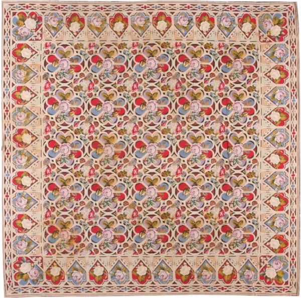 Square floral antique late 19th century english needlepoint rug by rugs on net