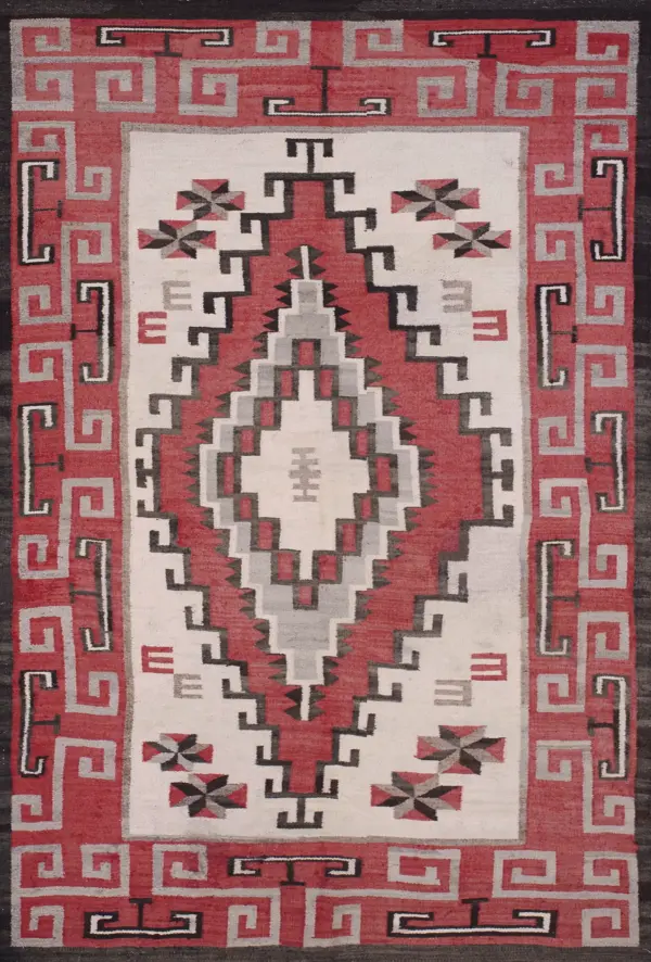 Tribal geometric antique small size classic native american flatweave navajo rug by rugs on net