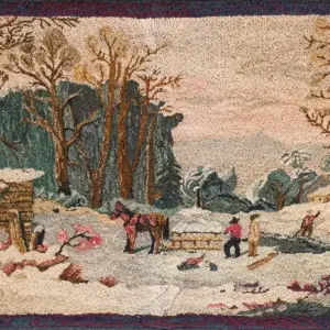 Vintage American Folk Art Amish Farm Scene Hooked Rug by Rugs On Net