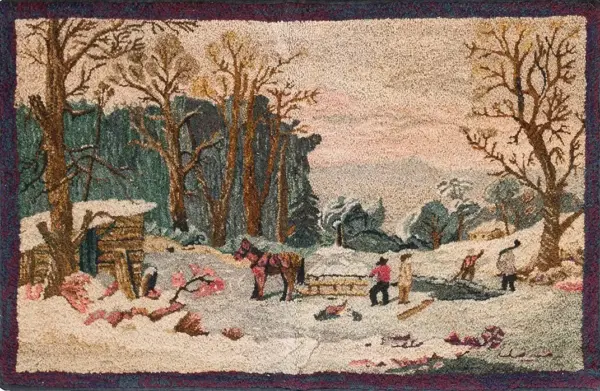 Vintage american folk art amish farm scene hooked rug by rugs on net