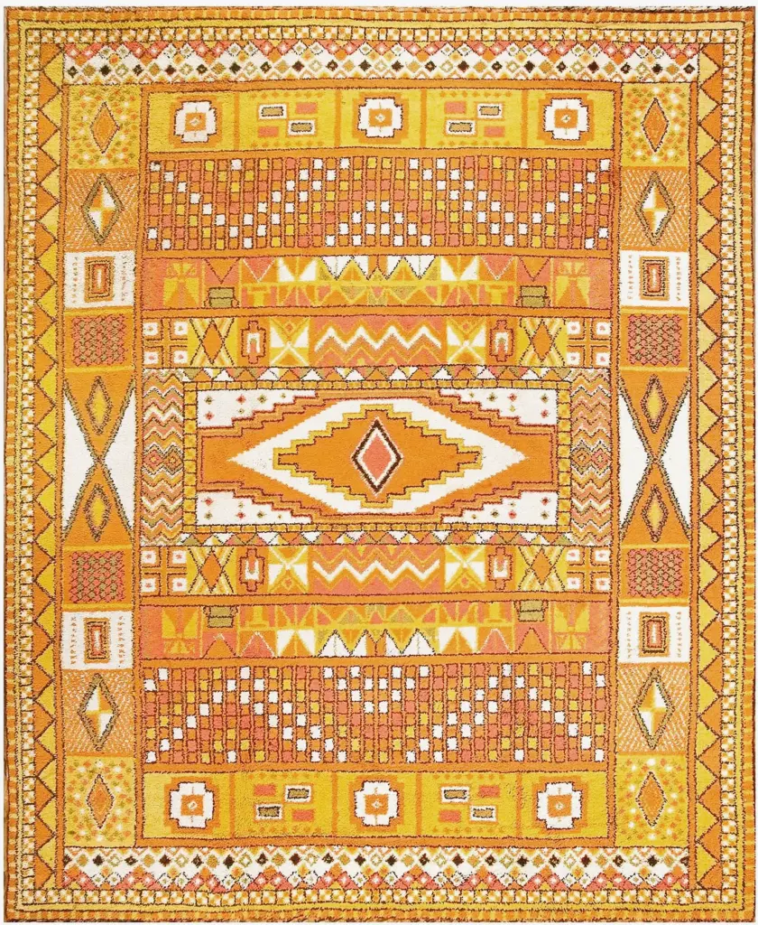Vintage Large Room Size Yellow Tribal Geometric Moroccan Berber Carpet