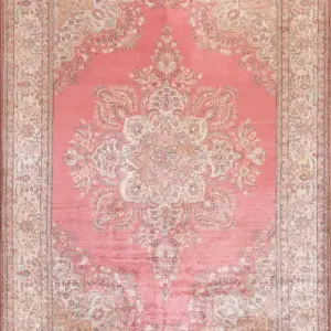 Vintage Mid Century Room Size Pink Color Turkish Silk Kayseri Rug by Rugs On Net