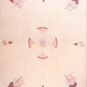 Light pink low-pile rug with a symmetrical pattern of rose ships and compass motifs.