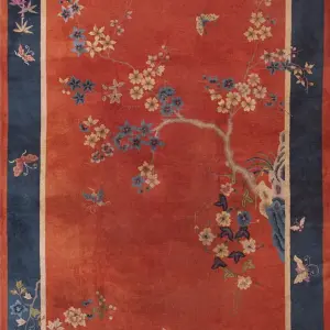 Warm Coral Color Antique Floral Chinese Room Size Art Deco Rug by Rugs On Net