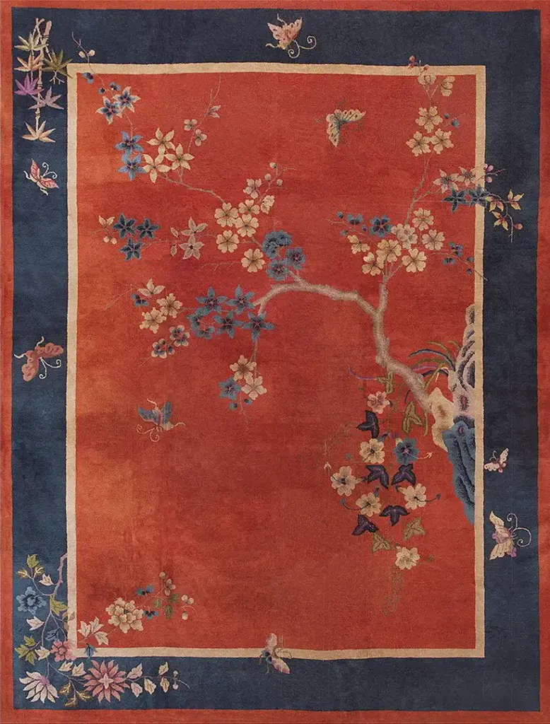 Warm Coral Antique Floral Chinese Room Size Art Deco Rug