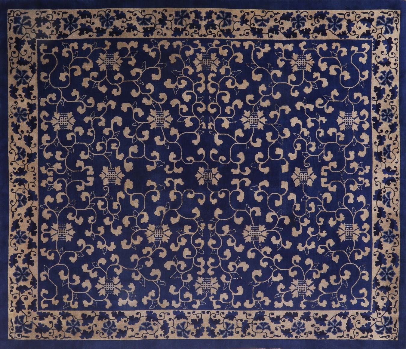 Vintage 1920s peking blue wool room-size rug with subtle floral patterns - by rugs on net