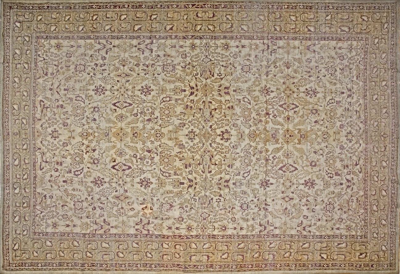 Traditional antique oriental rug showcasing a complex medallion design in rich faded red and navy tones - by rugs on net