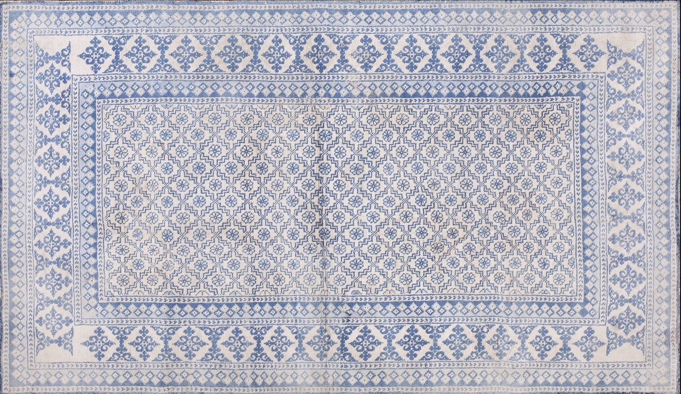 Handcrafted antique agra indian cotton rug featuring traditional muted tones and geometric design - by rugs on net