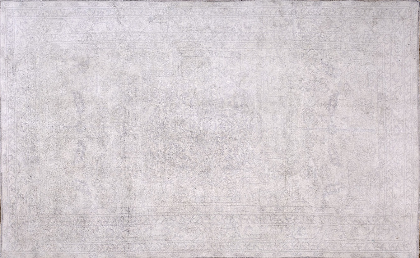 Antique agra small scatter ivory rug in faded gray cotton showing classic central medallion design - by rugs on net