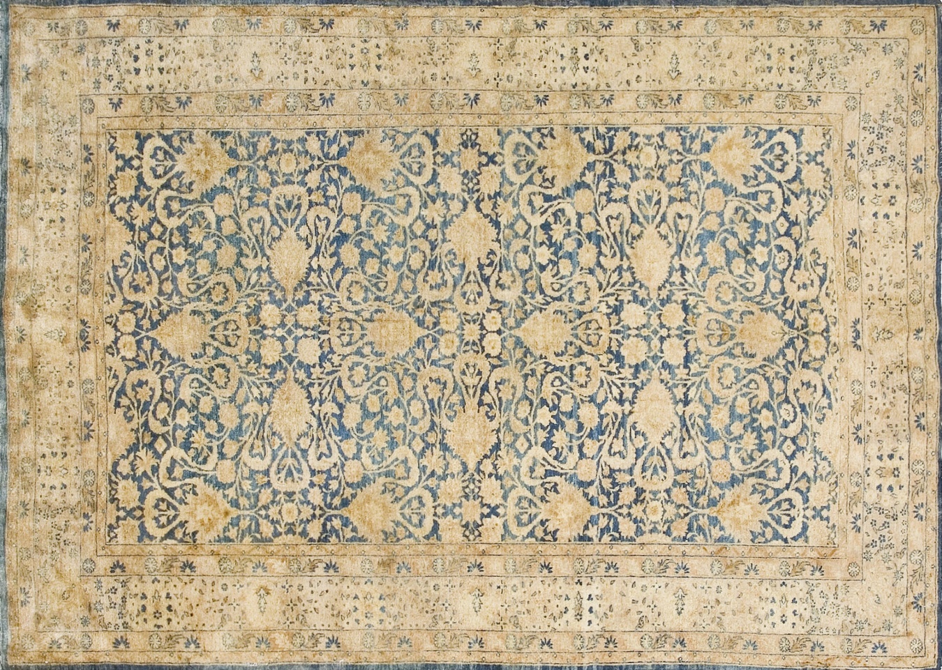 Antique blue wool rug featuring an allover floral pattern from the 1920s - by rugs on net