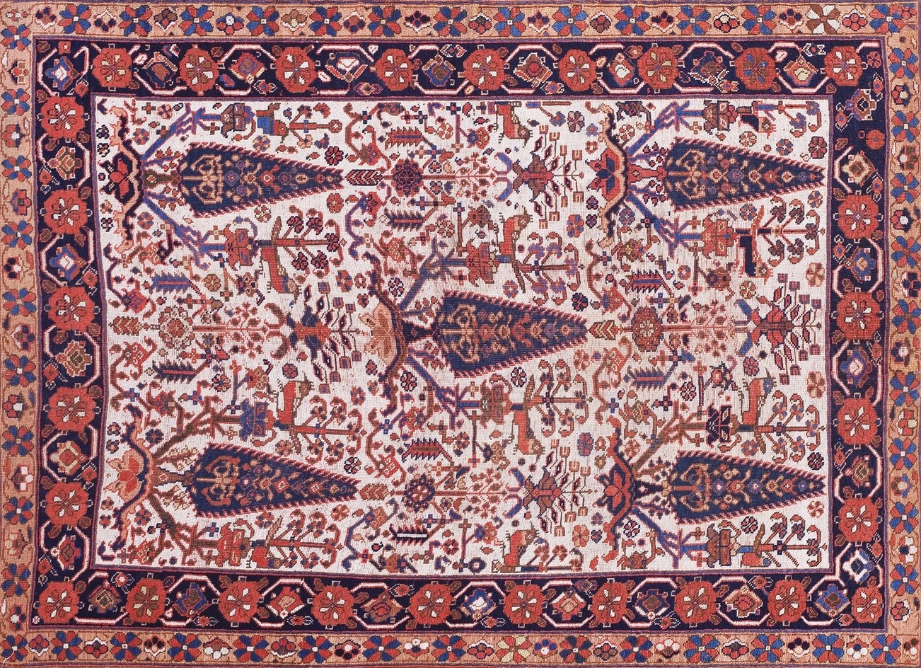 Antique wool rug featuring an allover floral pattern in ivory, beige, and cream colors - by rugs on net