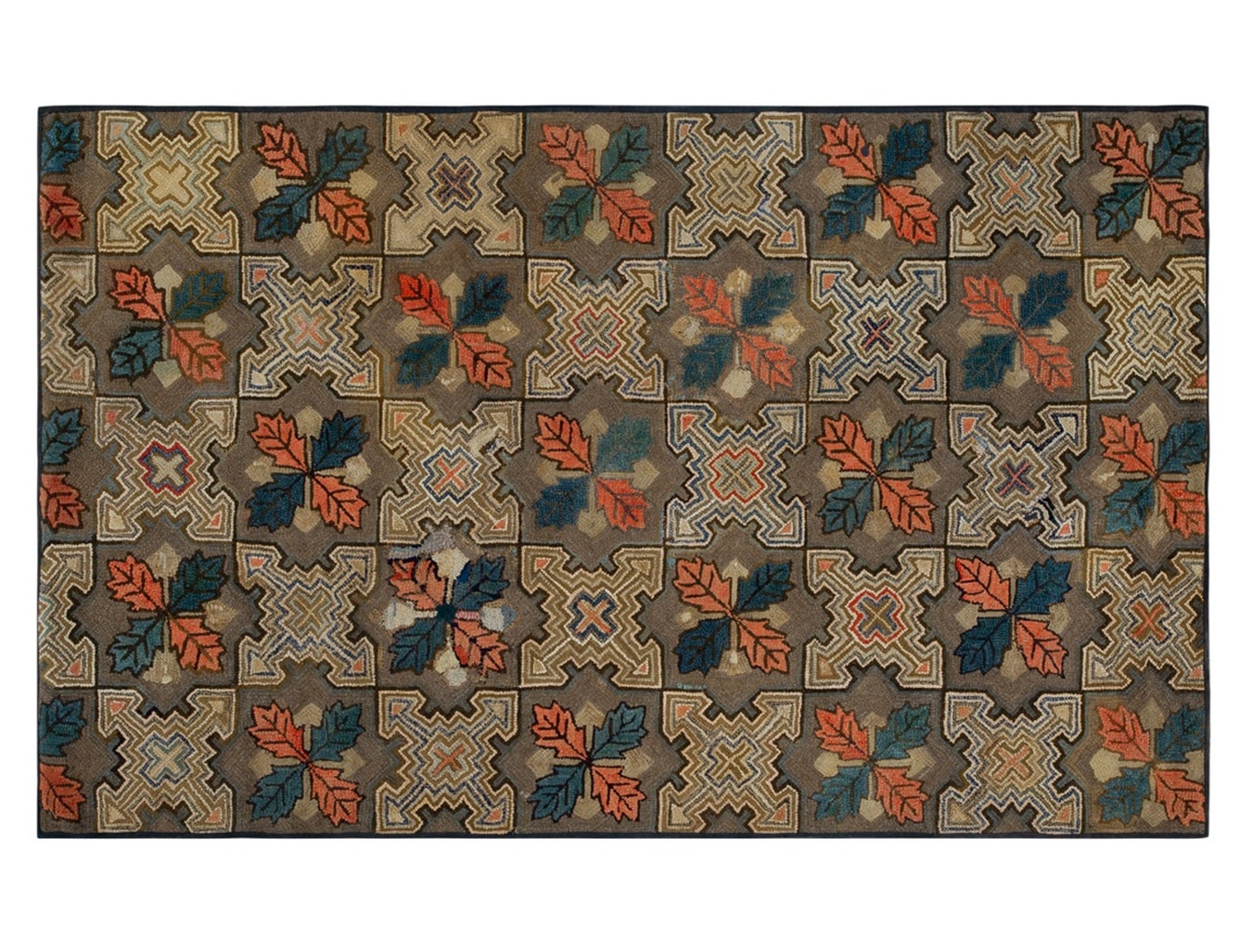 Antique american hooked rug featuring colorful geometric and floral motifs from the 1880s - by rugs on net