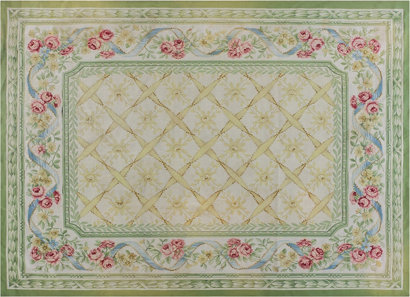 Antique aubusson flat-weave hallway runner in ivory wool featuring a subtle neoclassical floral pattern - by rugs on net