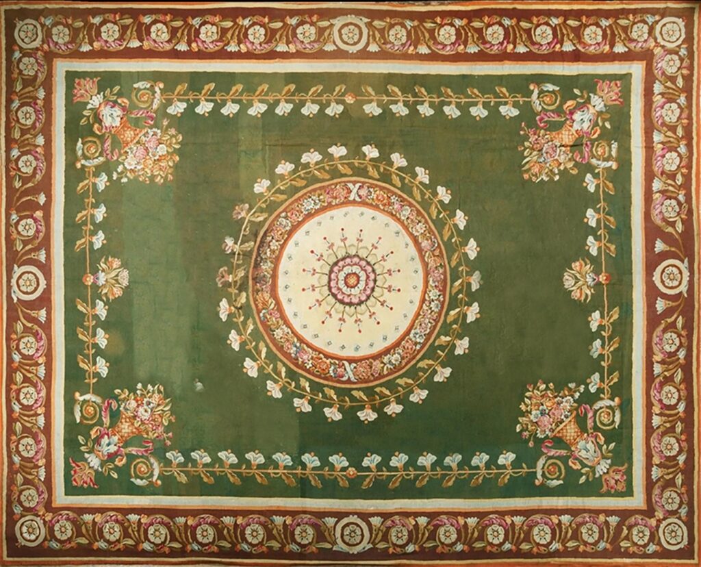 Elegant antique french aubusson rug featuring a refined floral design in soft pastel tones - by rugs on net