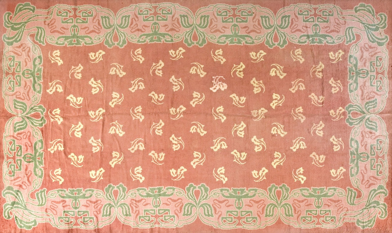 Antique irish donegal arts and crafts style rug with geometric floral pattern - by rugs on net