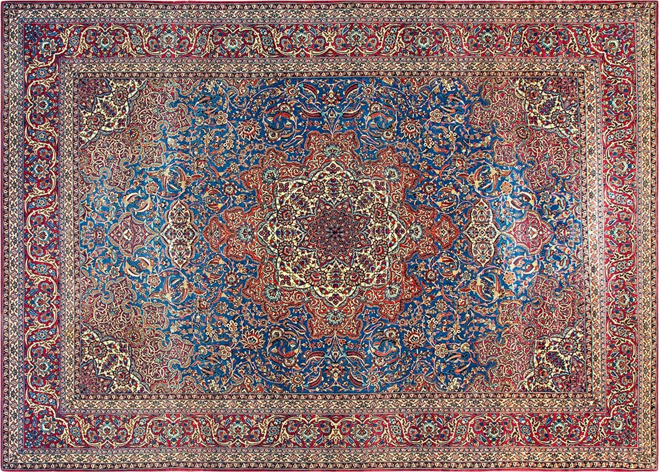 Detailed view of the complex geometric pattern and intricate knotting on an antique esfahan persian rug - by rugs on net