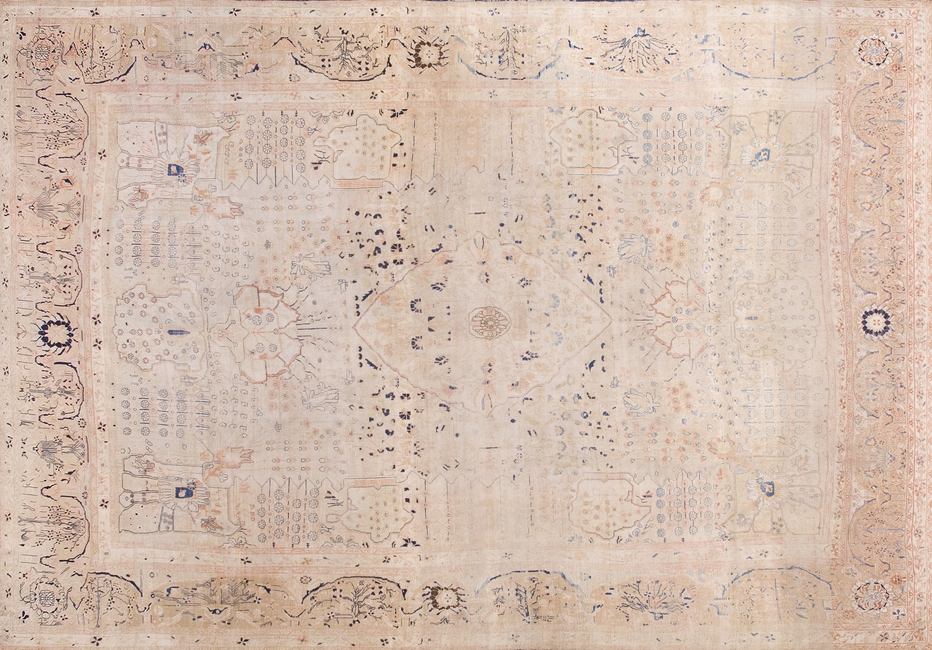 Distressed antique j-style rug displaying intricate geometric patterns in muted pink and blue tones - by rugs on net