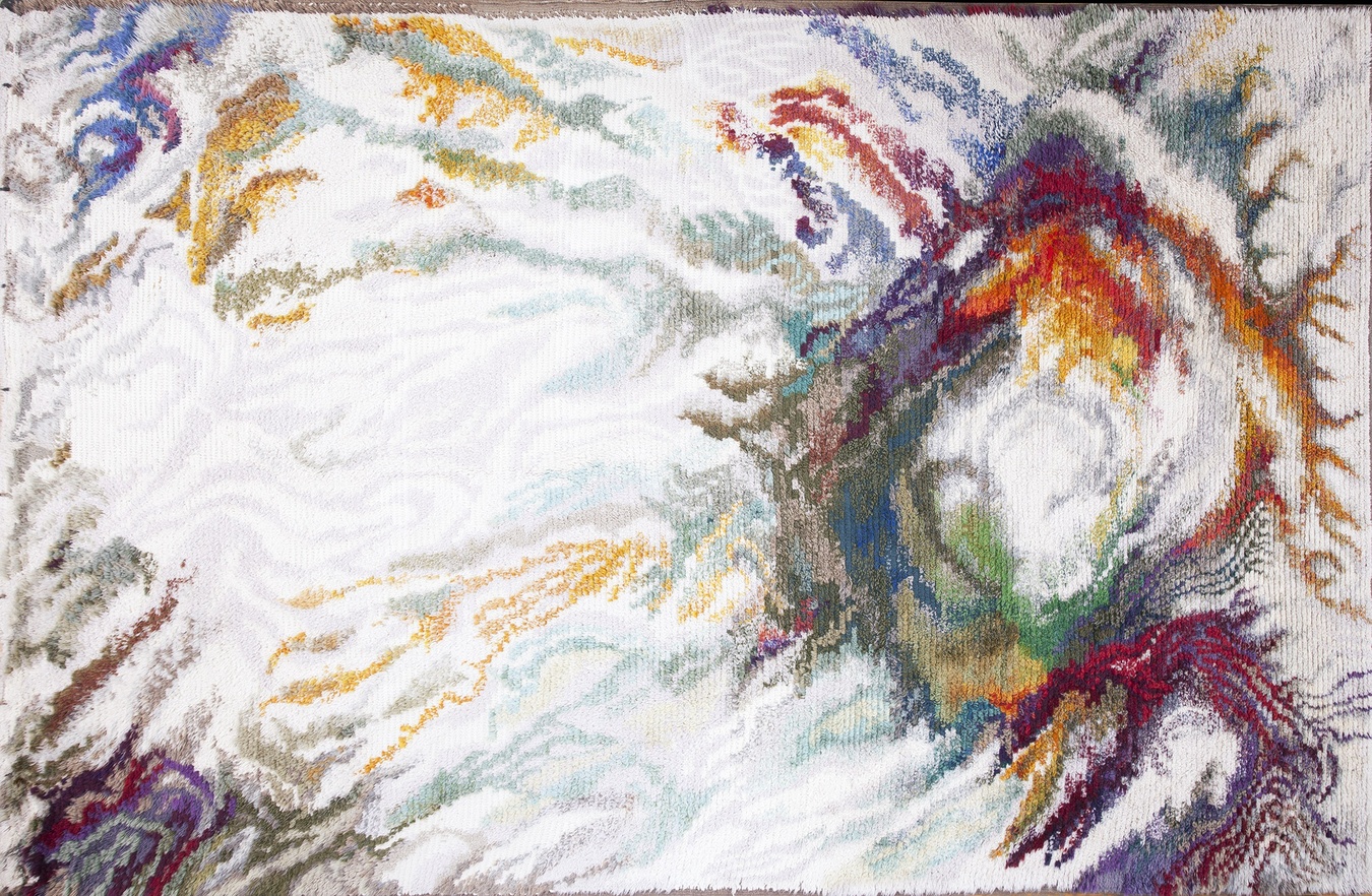 Traditional antique oriental rug with dark central medallion and faded red and blue borders - by rugs on net