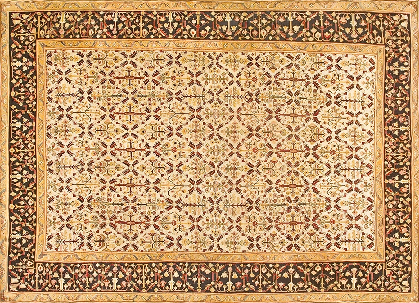 Hand-knotted antique large agra rug featuring intricate floral medallion patterns - by rugs on net