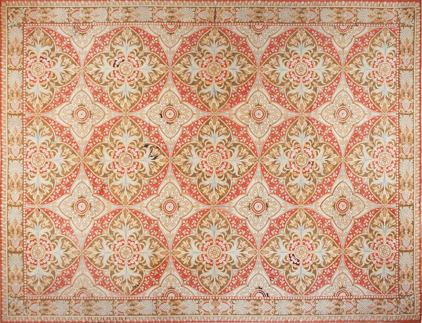 Antique large allover floral flat weave rug showing expansive pattern clarity - by rugs on net