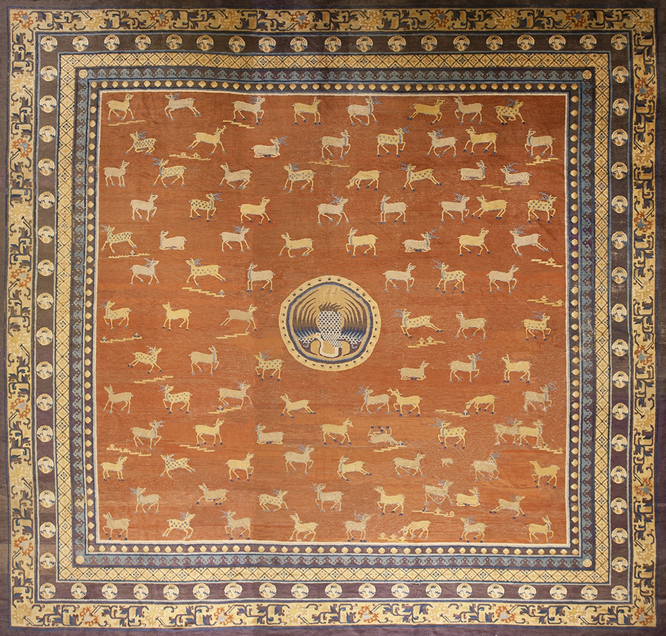 Antique large ningxia chinese hand-knotted wool rug with central medallion pattern - by rugs on net