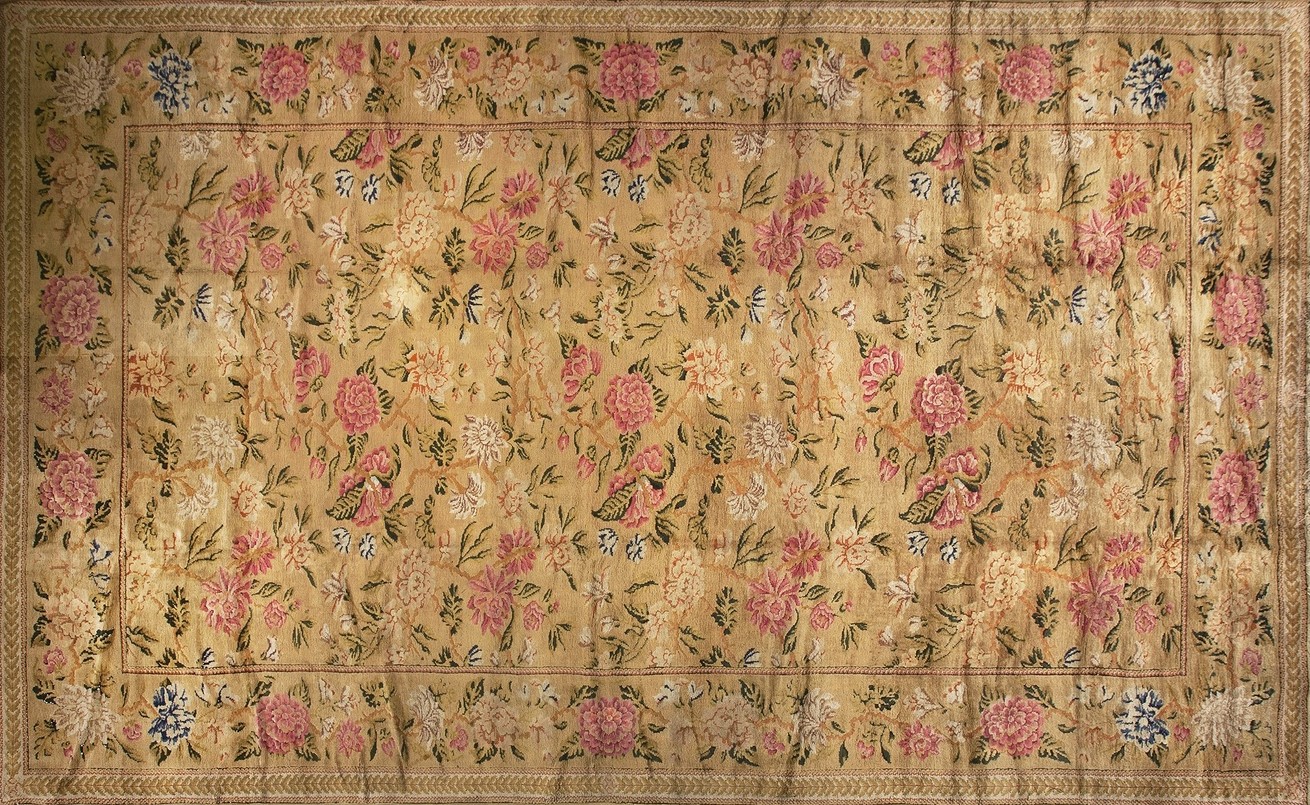 Large antique wool hand-knotted rug in rich brown and earthy tones - by rugs on net