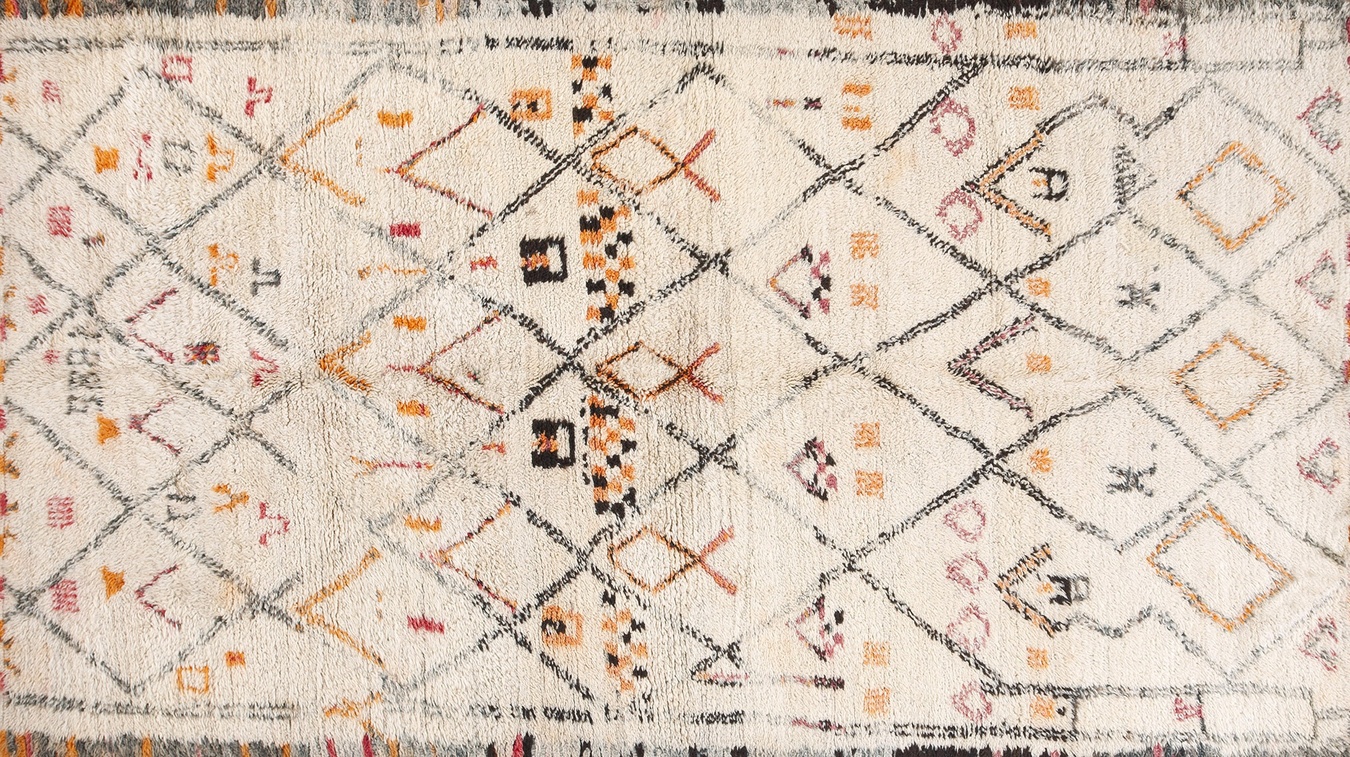 Antique moroccan - berber hallway runner wool ivory rug - by rugs on net