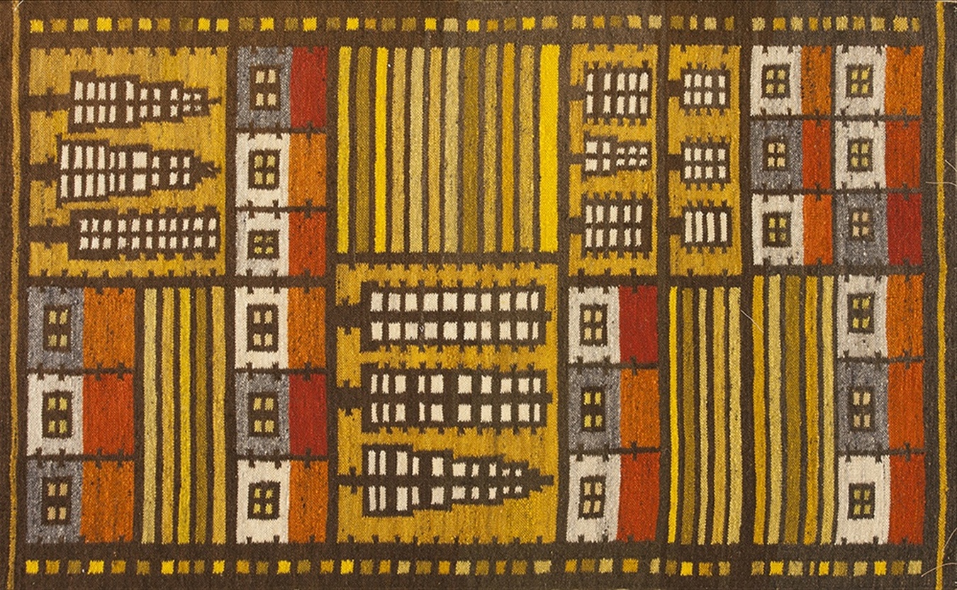 Full view of an antique distressed hand-knotted rug featuring red, navy, and cream floral designs - by rugs on net