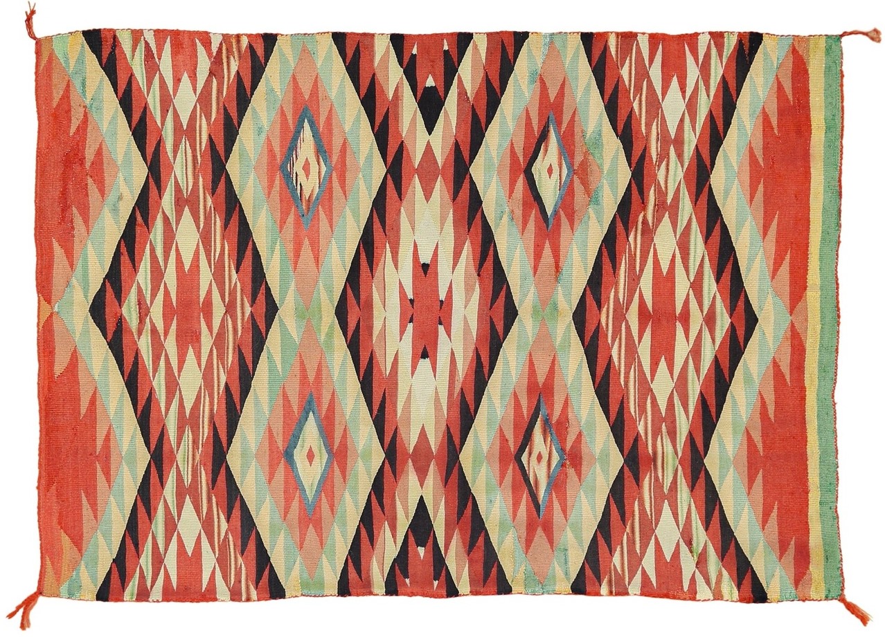 Antique navahu american hand-woven rug from the 1890s featuring striking geometric patterns - by rugs on net