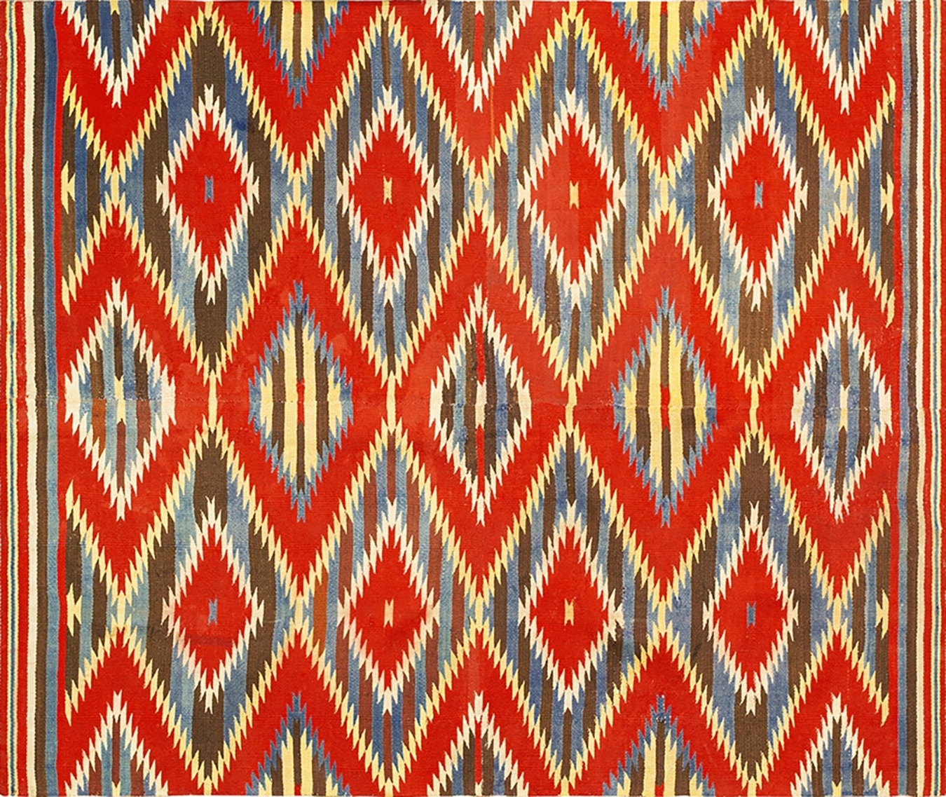 Rugs of america - antique navajo rug with red, gray, and black geometric patterns, featuring a flat weave texture - by rugs on net