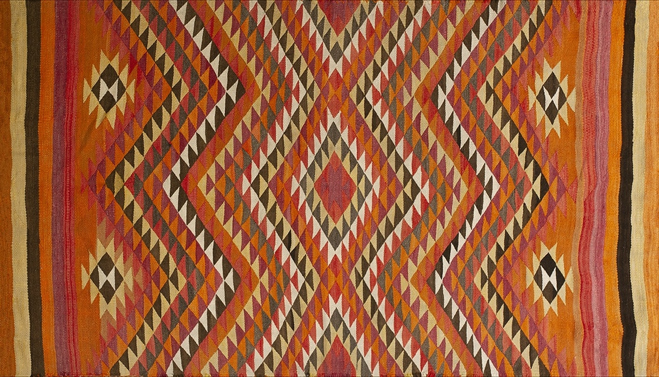 Handwoven antique navajo american flat weave rug showcasing bold traditional geometric designs - by rugs on net