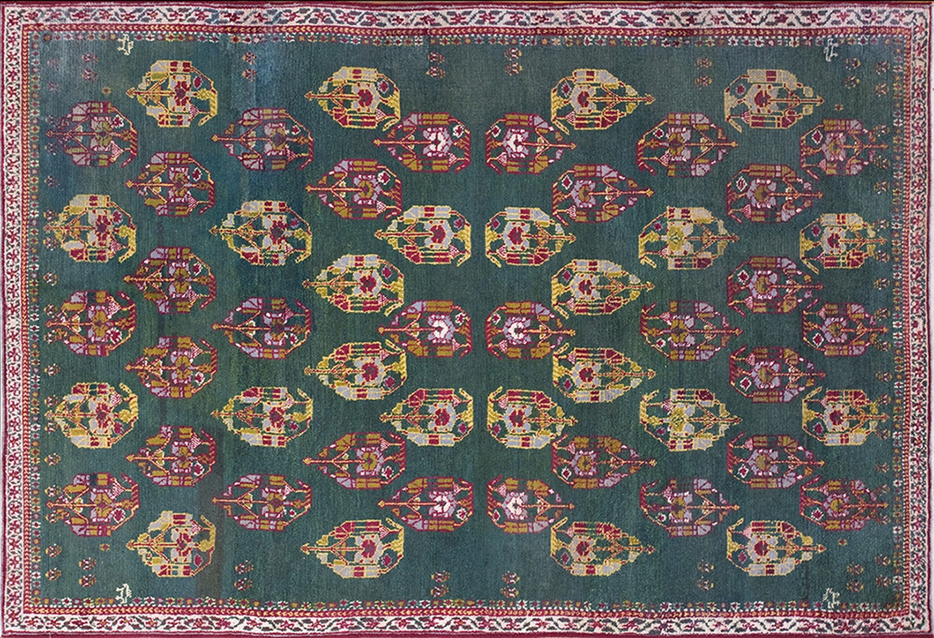 Antique ok area rug displaying muted colors and intricate geometric motifs - by rugs on net