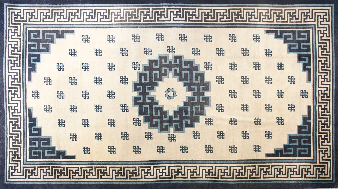 Oversized antique chinese mongolian hand-knotted rug with a subtle floral medallion pattern - by rugs on net