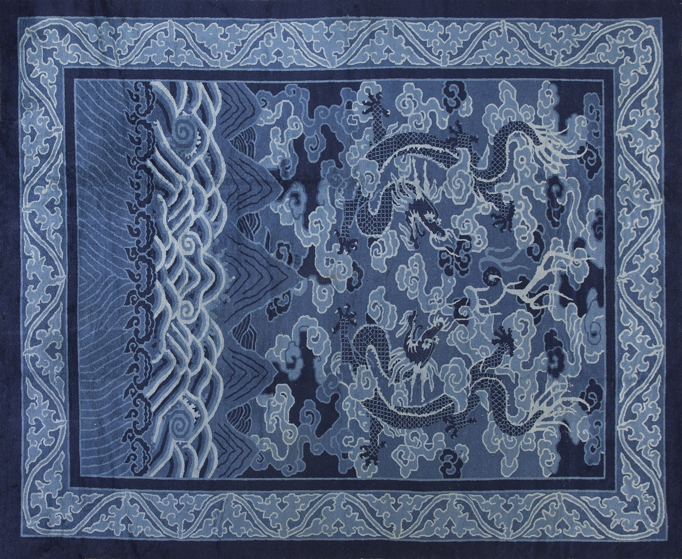 Vintage 1930s peking chinese rug displaying a soft antique blue color and intricate allover pattern - by rugs on net