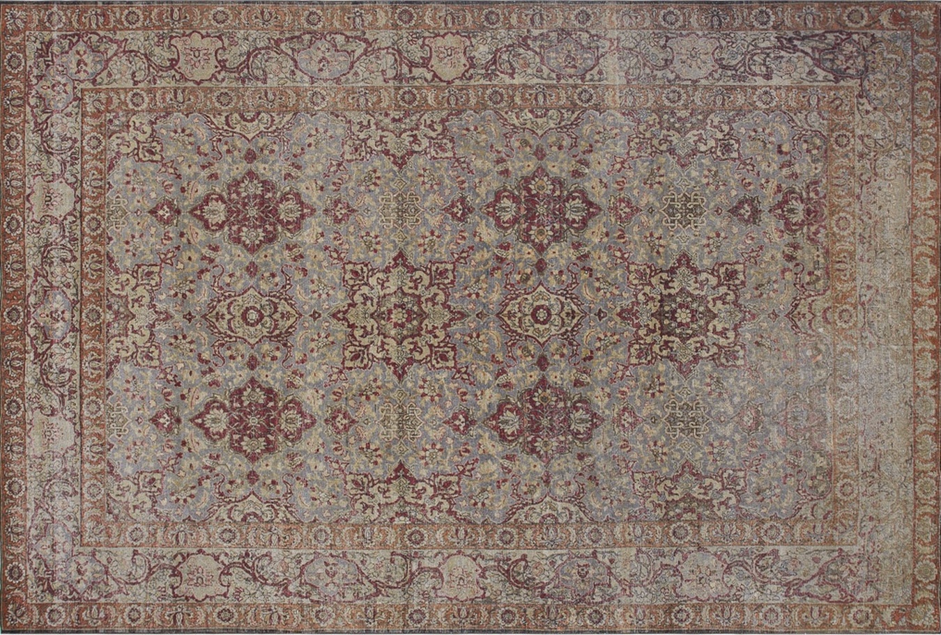 Full view of an antique persian hand-knotted wool rug featuring a delicate allover floral design - by rugs on net