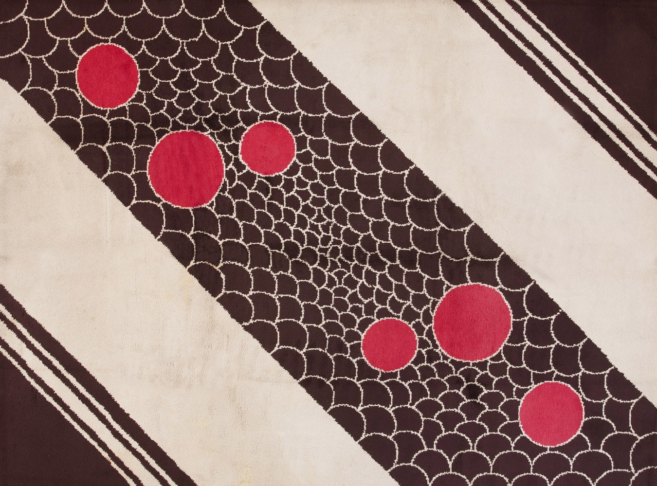 Antique handmade polka dot design style wool rug showing distressed texture and geometric pattern clarity - by rugs on net