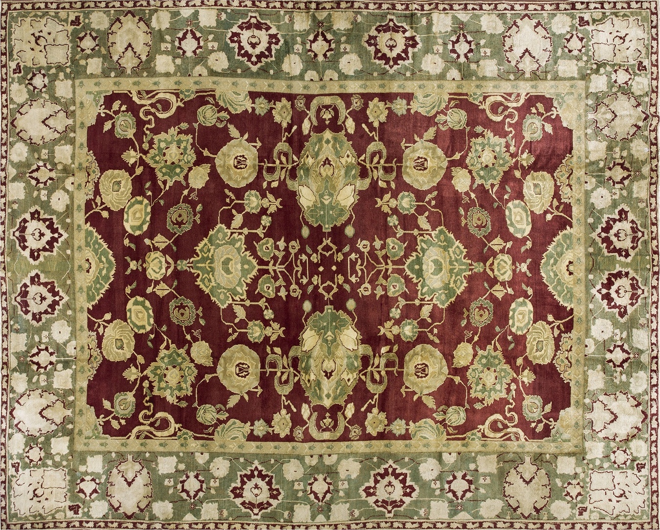 Full view of a distressed antique persian rug with a red and navy medallion design - rugs of india by rugs on net