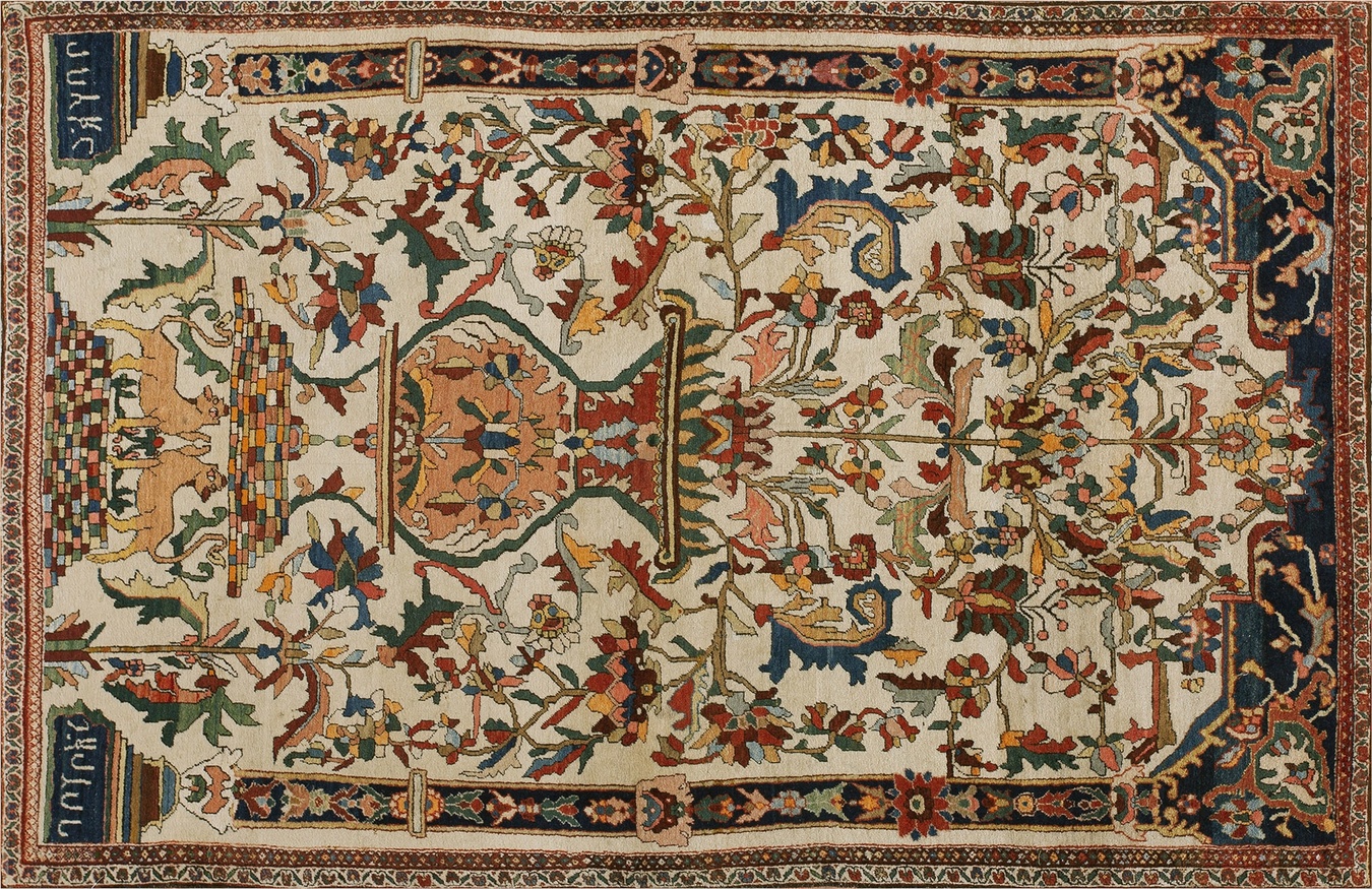 Full view of an antique saraband persian knotted rug showing the rich allover floral pattern - by rugs on net