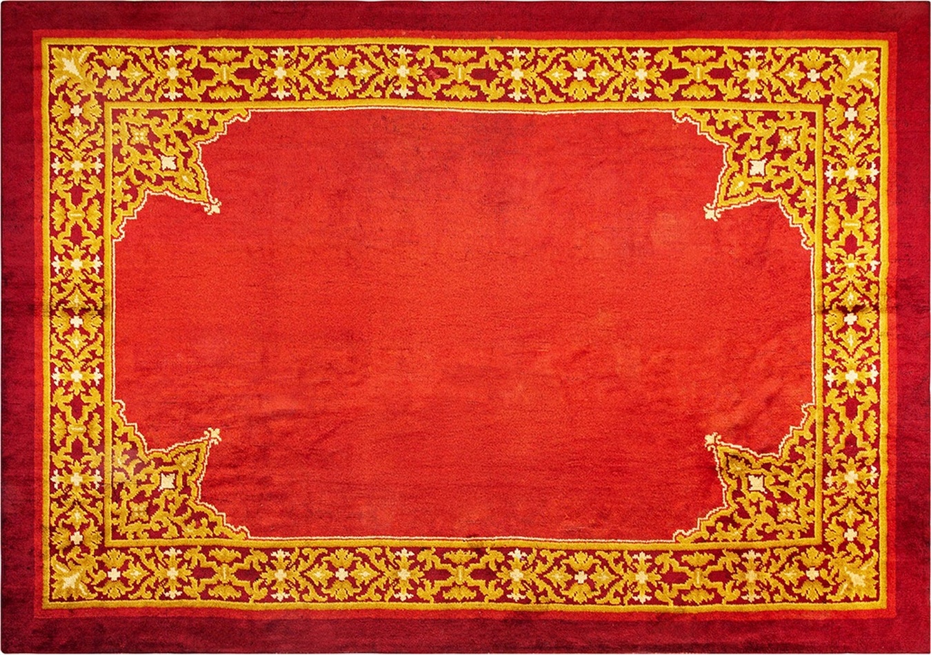 Full view of a large antique european spanish knotted carpet featuring an allover design - by rugs on net