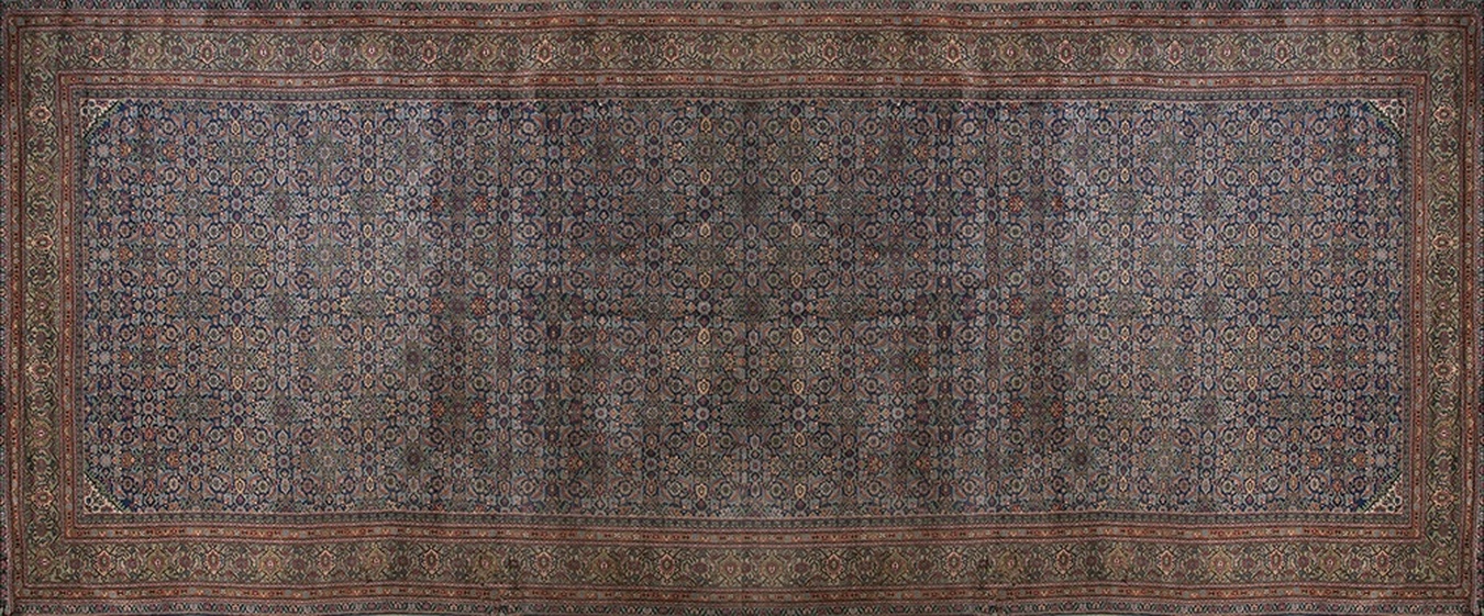Hand-knotted antique blue tabriz oversized wool rug with a detailed central medallion - by rugs on net