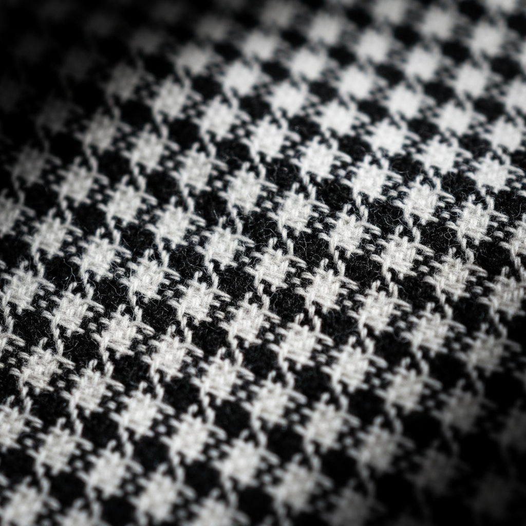 Close-up shot of a tightly woven black and white houndstooth fabric pattern texture – by rugs on net